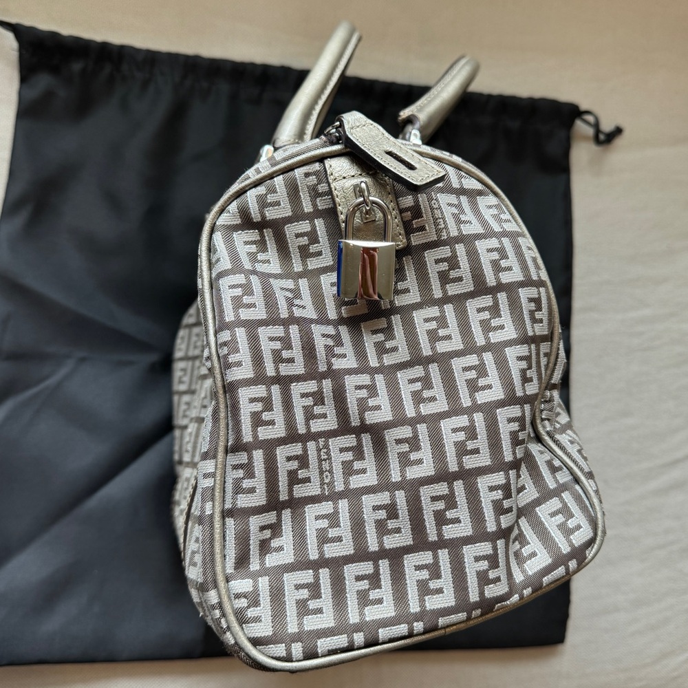 VINTAGE🤎Fendi🤎Zucchino Canvas Small Forever Bauletto Boston Bag - Picture 6 of 14